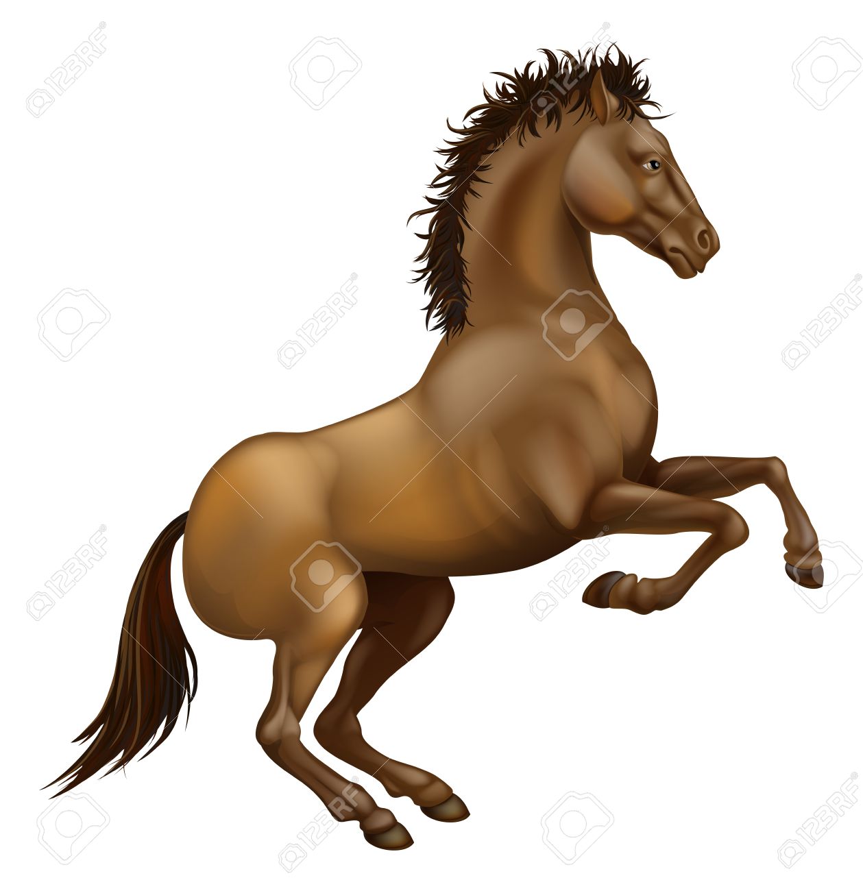 1259x1300 Illustration Of A Powerful Brown Horse Rearing On Its Hind Legs