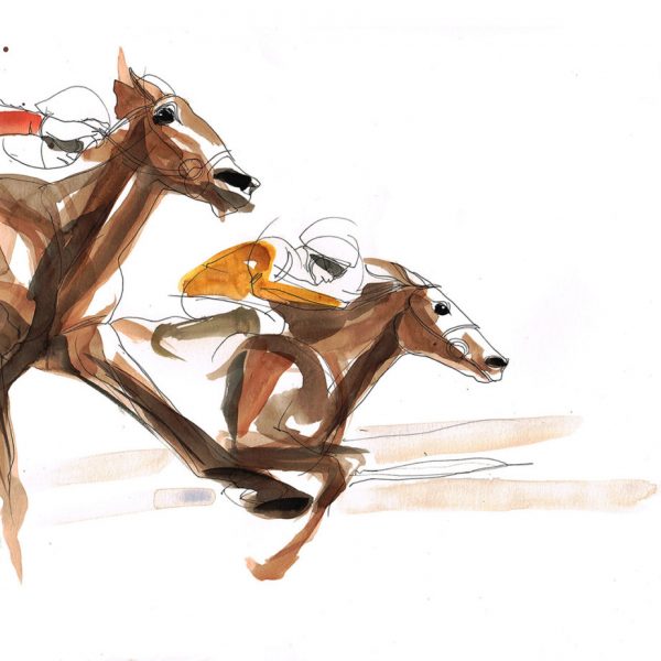 600x600 Horse Racing Drawing Original Pen And Watercolor Catarina Garcia