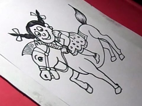 480x360 How To Draw Horse Riding Drawing For Kids