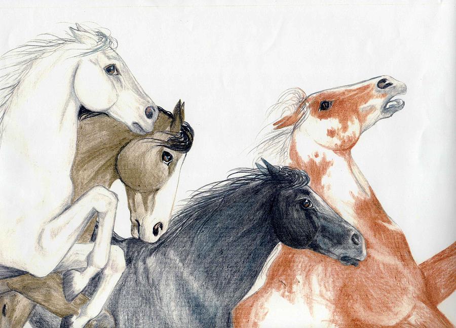 900x648 Running Horses Drawing By Anita Will