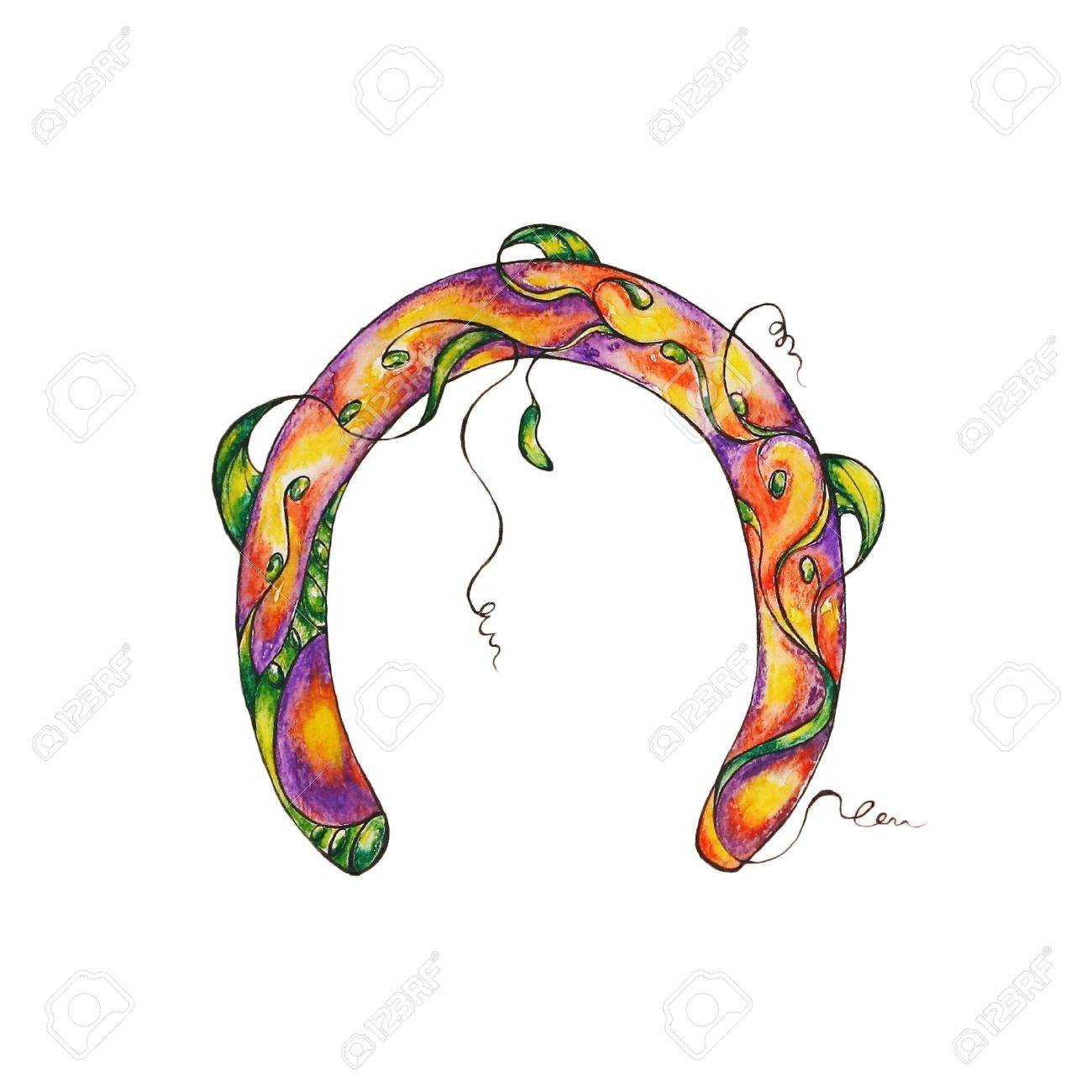 1300x1300 Horseshoe. Watercolour Pencils And A Watercolours Drawing Stock