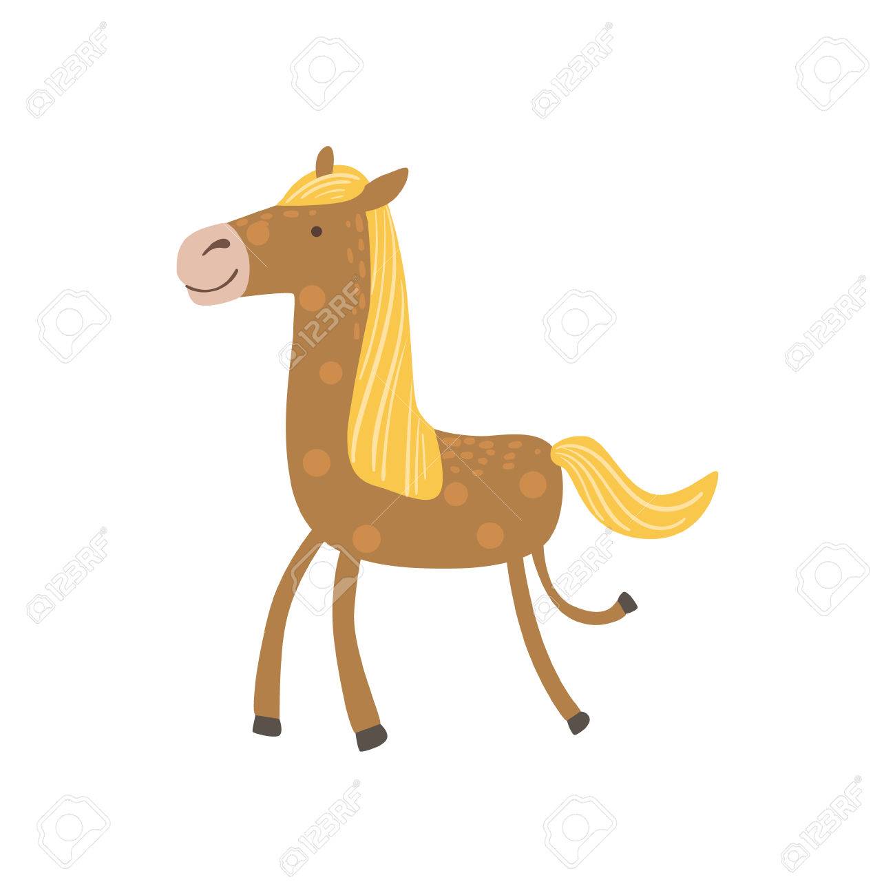 1300x1300 Brown Horse With Yellow Crest Walking Stylized Cute Childish