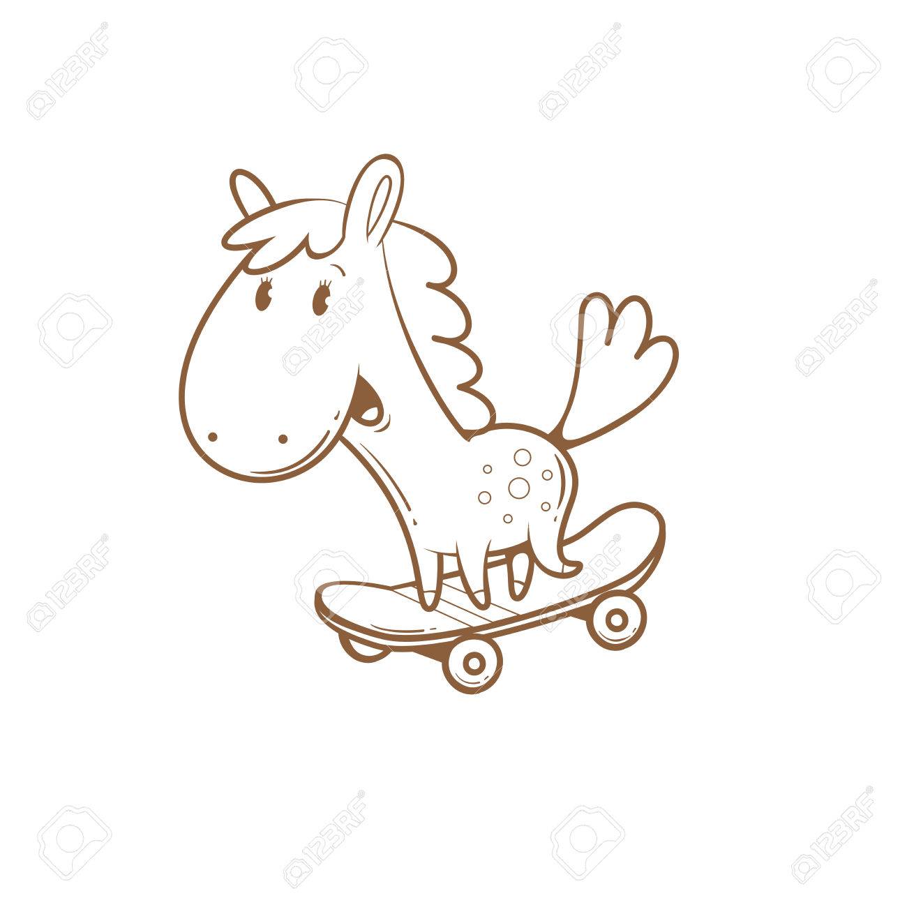 1300x1300 Card With Cute Cartoon Horse Riding On Skateboard. Funny Animal