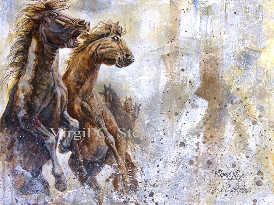 900x675 Road Rage, Original Acrylic Painting Of Wild Horses Running, By