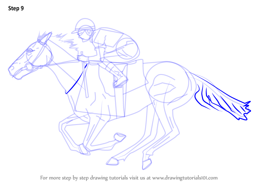 844x598 Learn How To Draw A Racehorse With Jockey (Horses) Step By Step