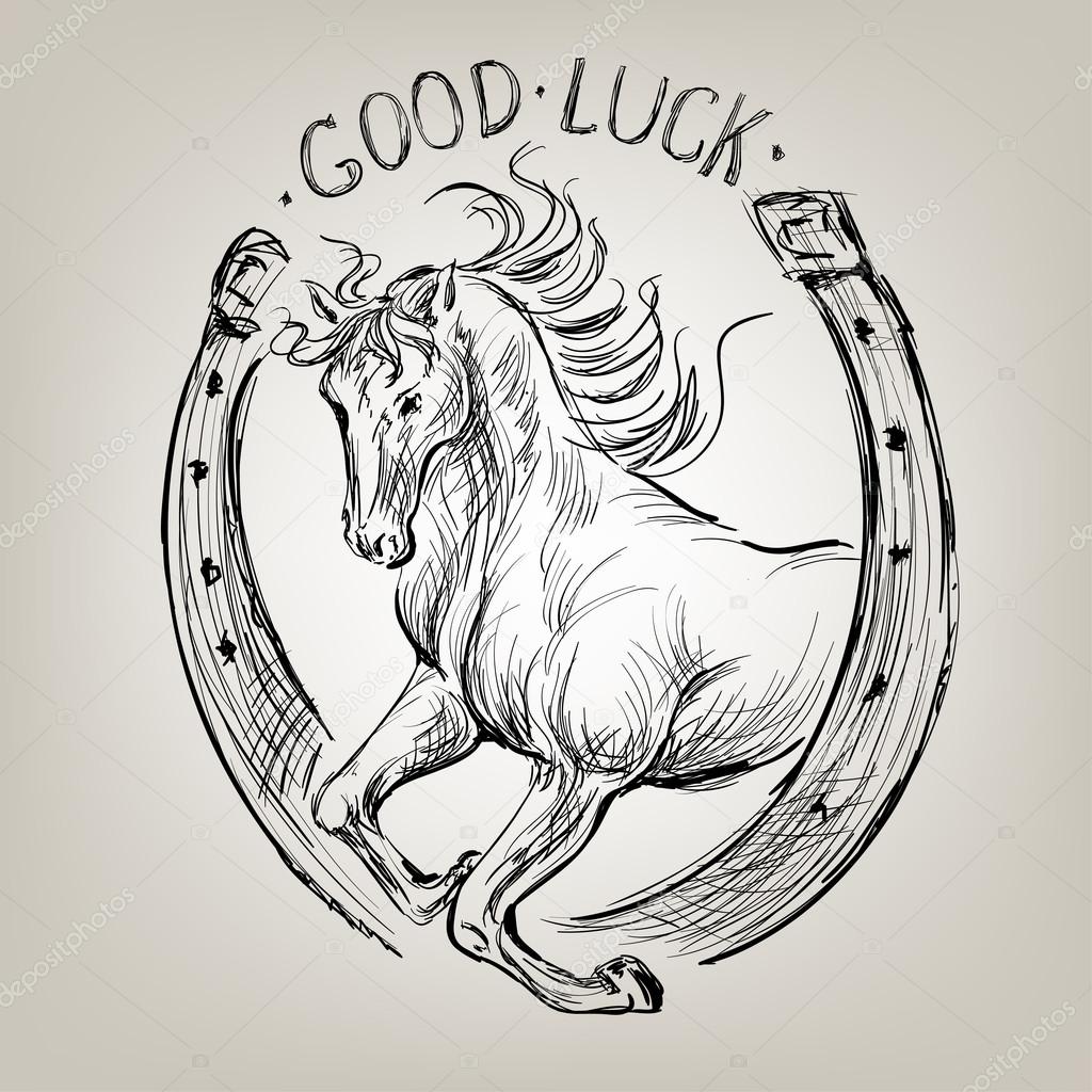 1024x1024 Horse In Horseshoe Like Symbol Fortune Stock Vector Yulianas