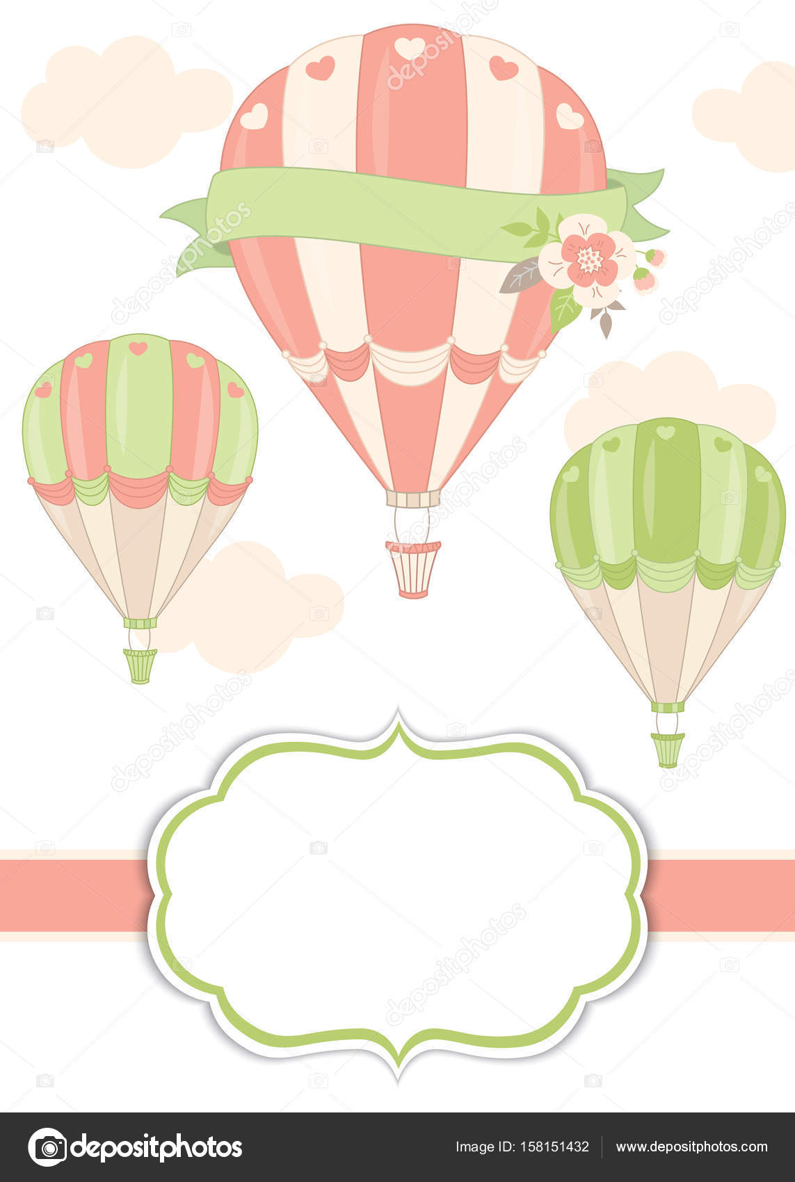 1143x1700 Vector Card Template With Air Balloons In Pastel Color. Vector Air
