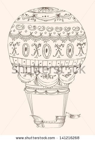 318x470 Hot Air Balloon Template Vintage Hot Air Balloon Drawings Retro