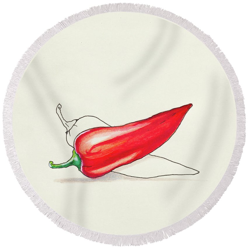 850x850 Sketch Drawing Of Red Hot Pepper Round Beach Towel For Sale By