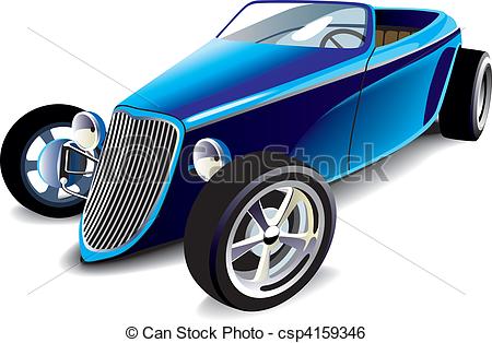 450x314 Vectorial Image Of Old Fashioned Blue Hot Rod, Isolated On Clip