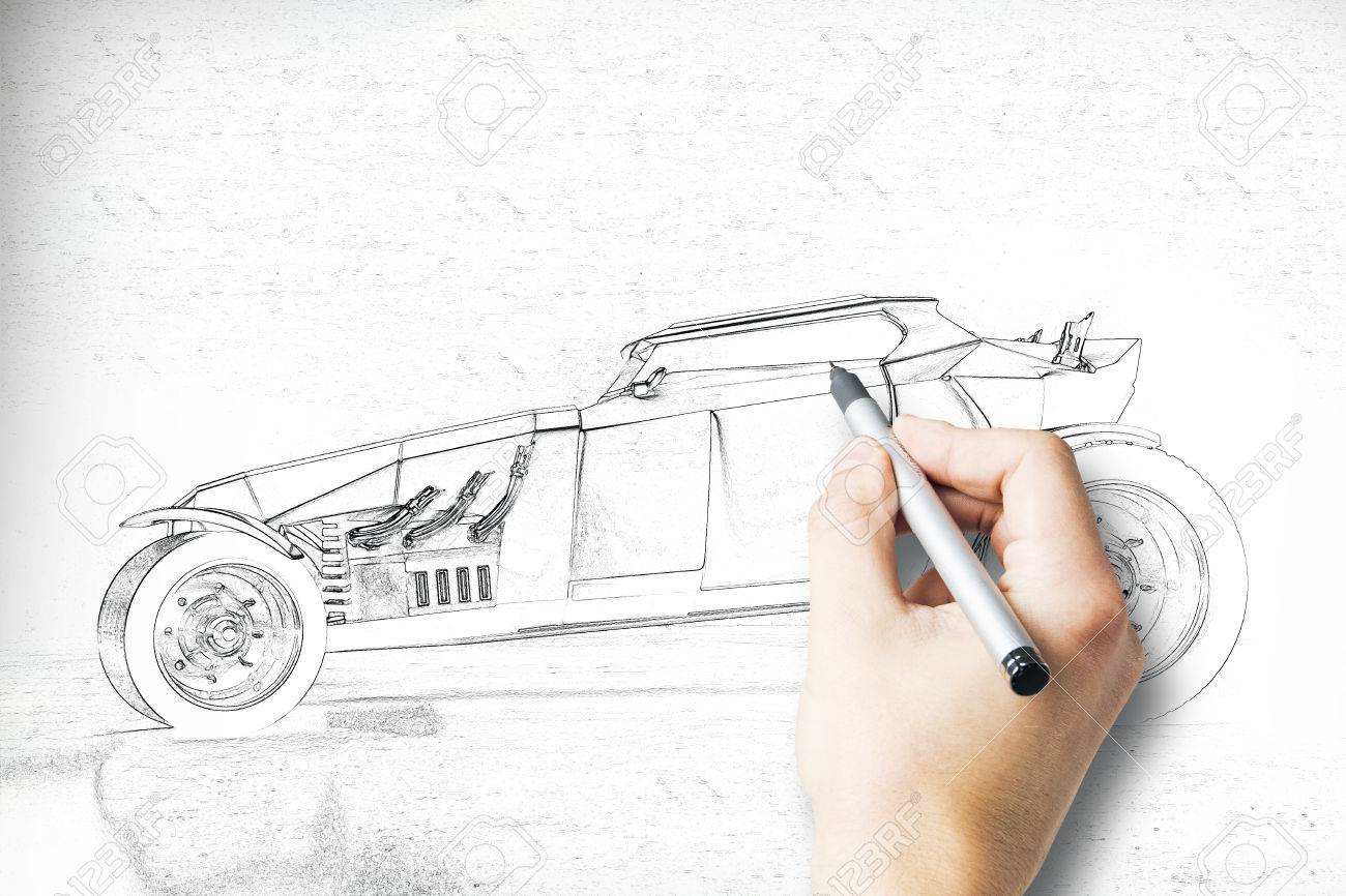 1300x866 Hand Drawing Hot Rod Car Sketch. Side View Stock Photo, Picture