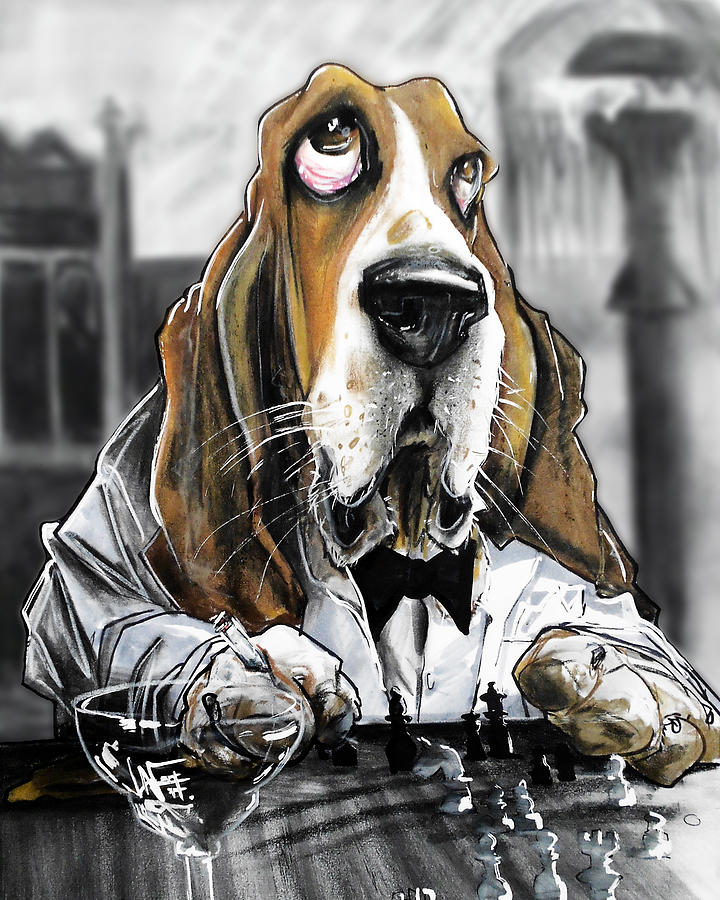 720x900 Casablanca Basset Hound Caricature Art Print Drawing By John Lafree