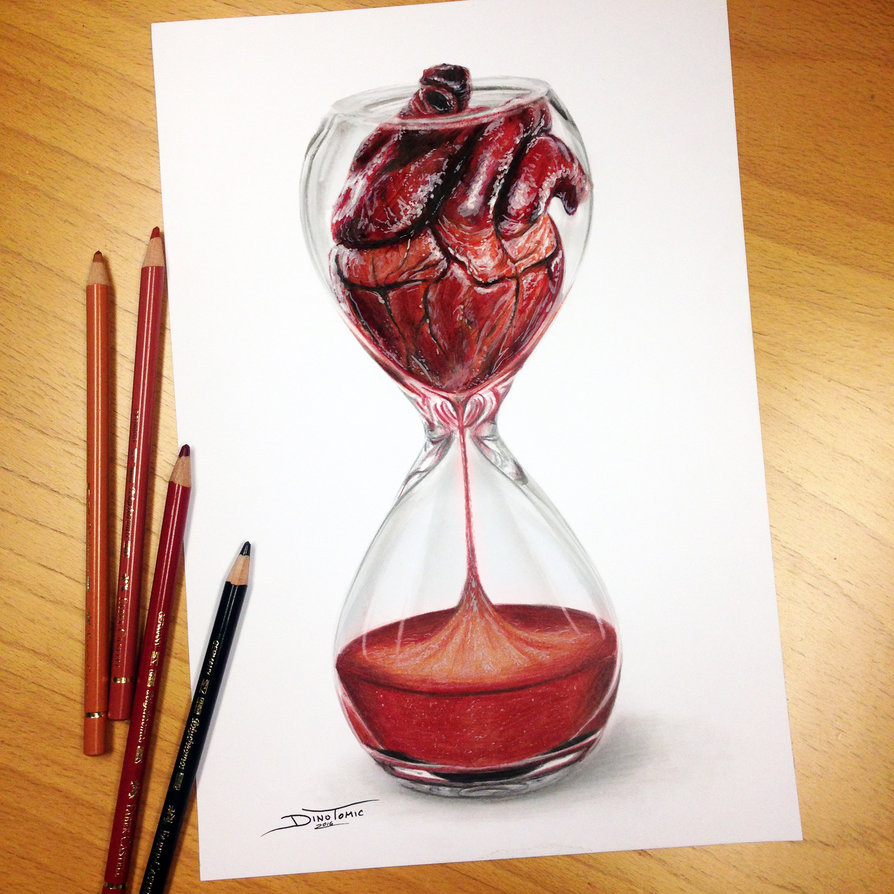 894x894 Heart Hourglass Pencil Drawing By Atomiccircus