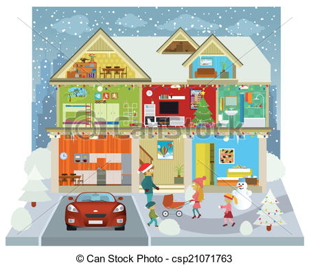 450x386 Inside The House (Winter) Vector Illustration Of The Family