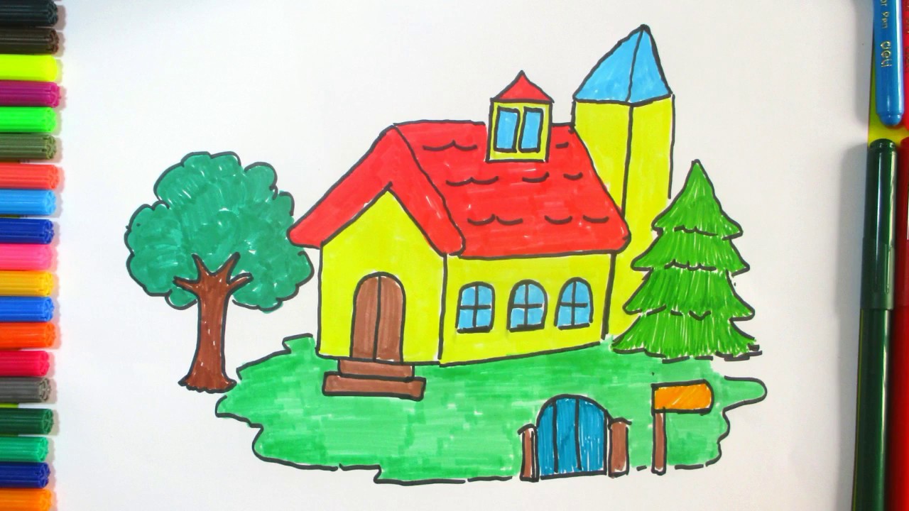 1280x720 Learn How To Draw A Beautiful House For Kids Colorful Drawing