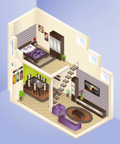 400x480 Premium Tutorial Isometric House Interior
