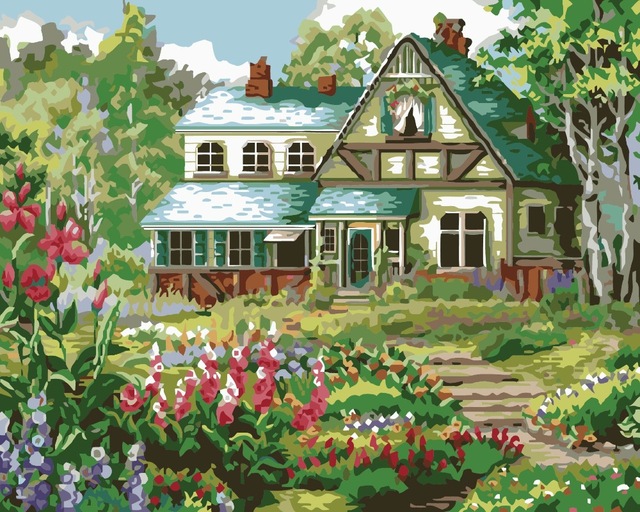 640x512 Frameless My House Landscape Diy Painting By Numbers Kits Drawing
