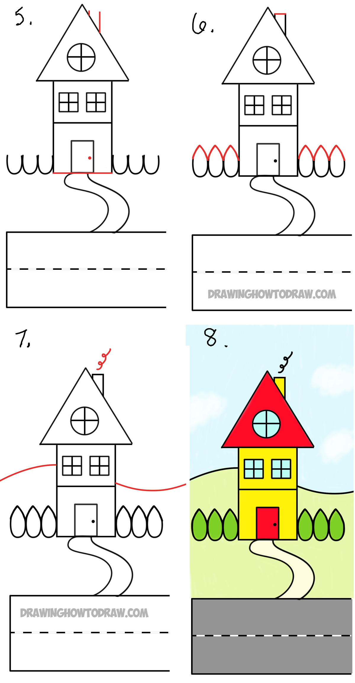 1200x2309 How To Draw A Cartoon House From The Word House An Easy Word