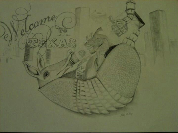 720x540 Armadillo Drinking A Beer. Welcome To Texas, Houston In Background