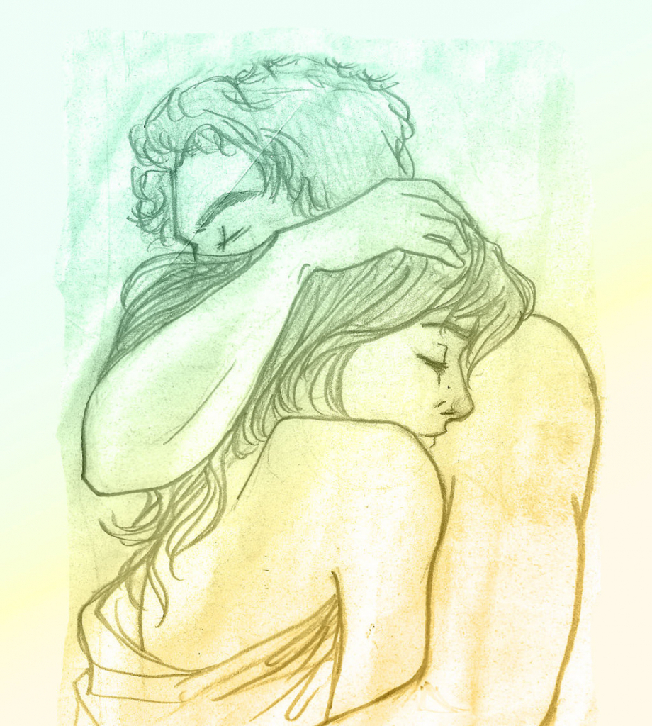 920x1024 Hugging Couple Drawing