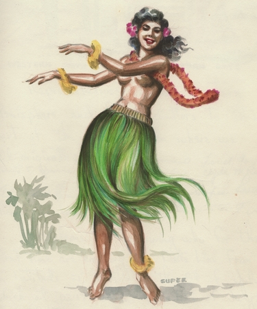 375x450 Drawing And Watercolor Of A Hula Girl During The Naga Expedition