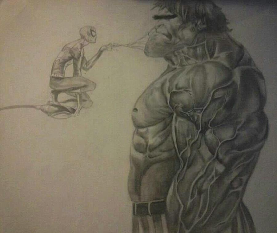 900x757 And Spiderman Drawing By Heather Blickley