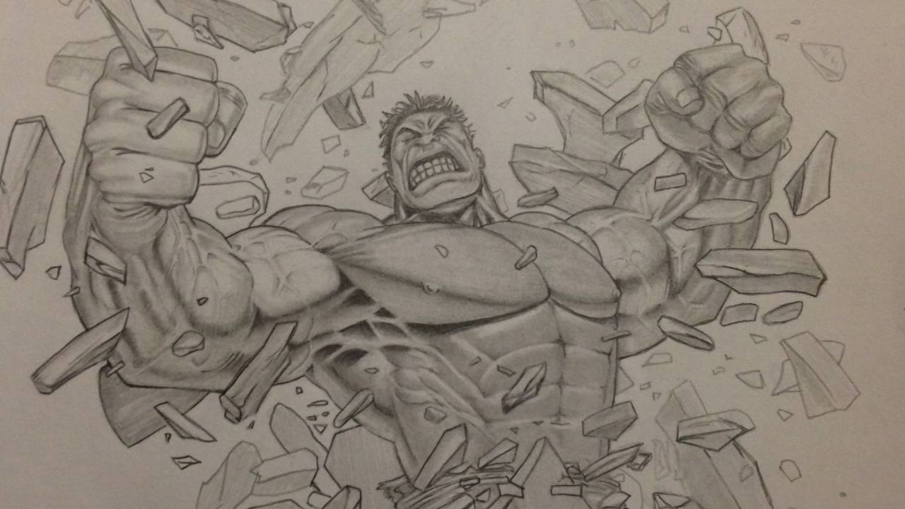 1280x720 Incredible Hulk Smash Pencil Drawing (Dale Keown Style)
