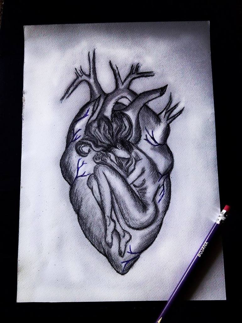 770x1027 Saatchi Art Human Heart,sketch Drawing By