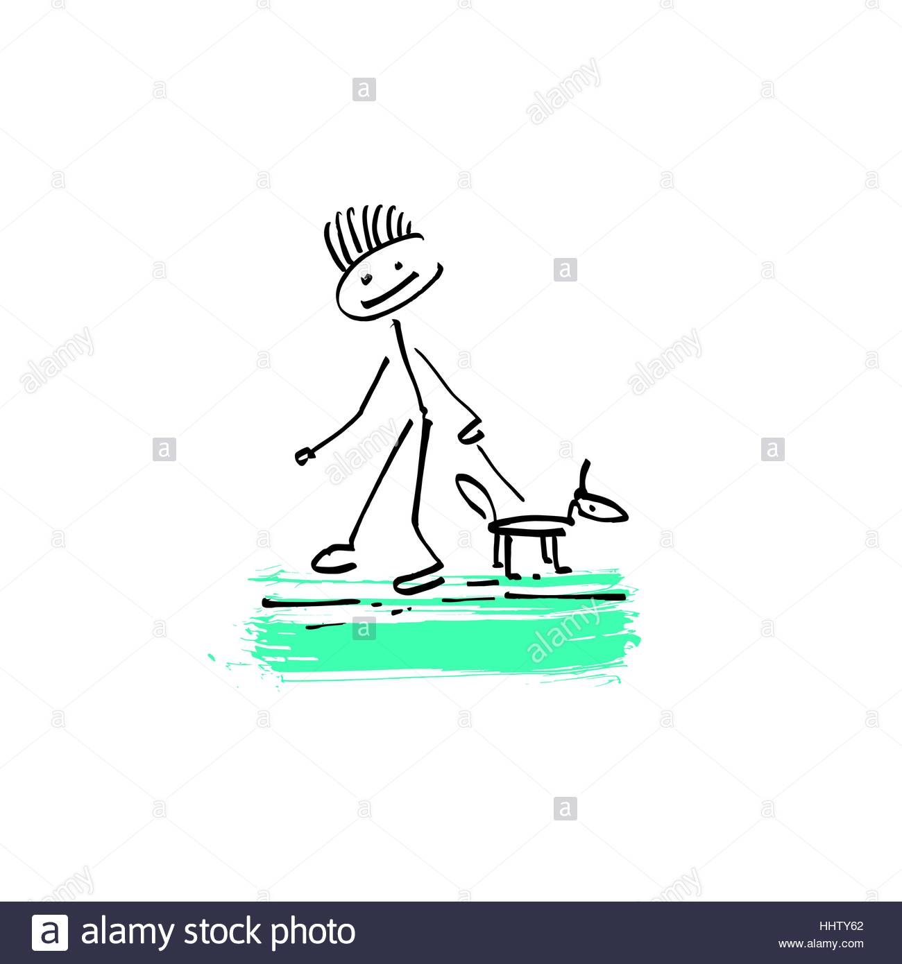 1300x1390 Drawing Sketch Doodle Human Stick Figure Man Walking With A Dog