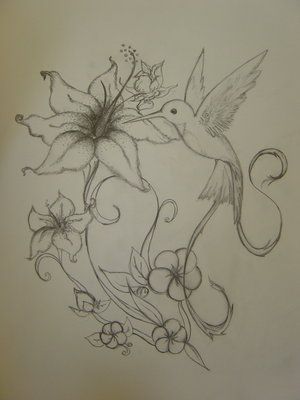 300x400 Hummingbird N Flower Tattoo Drawing.jpg Tattoo Ideas