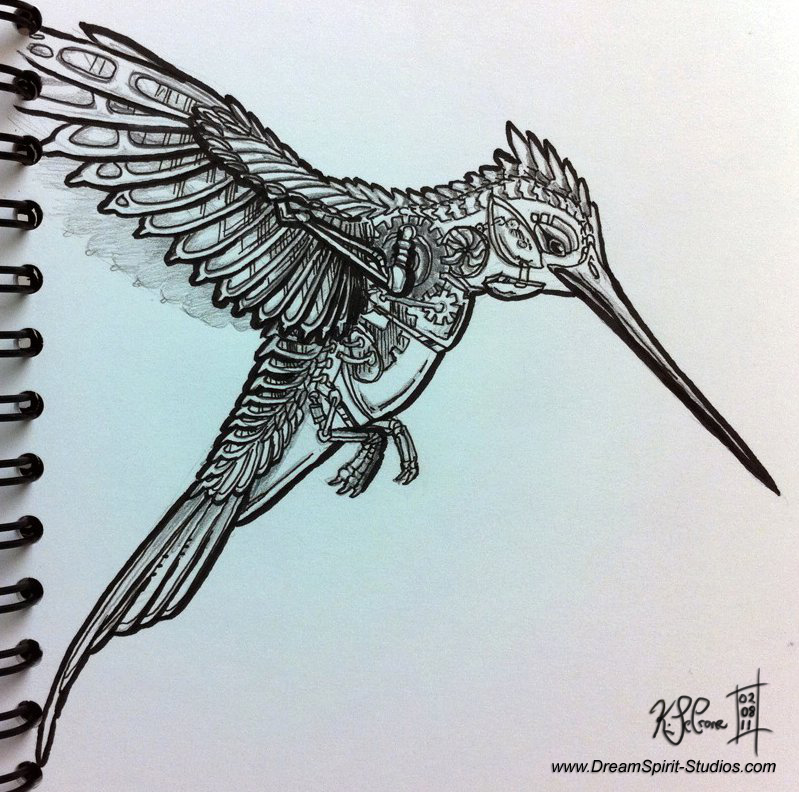 799x792 Mechanical Hummingbird Sketch By Dreamspirit