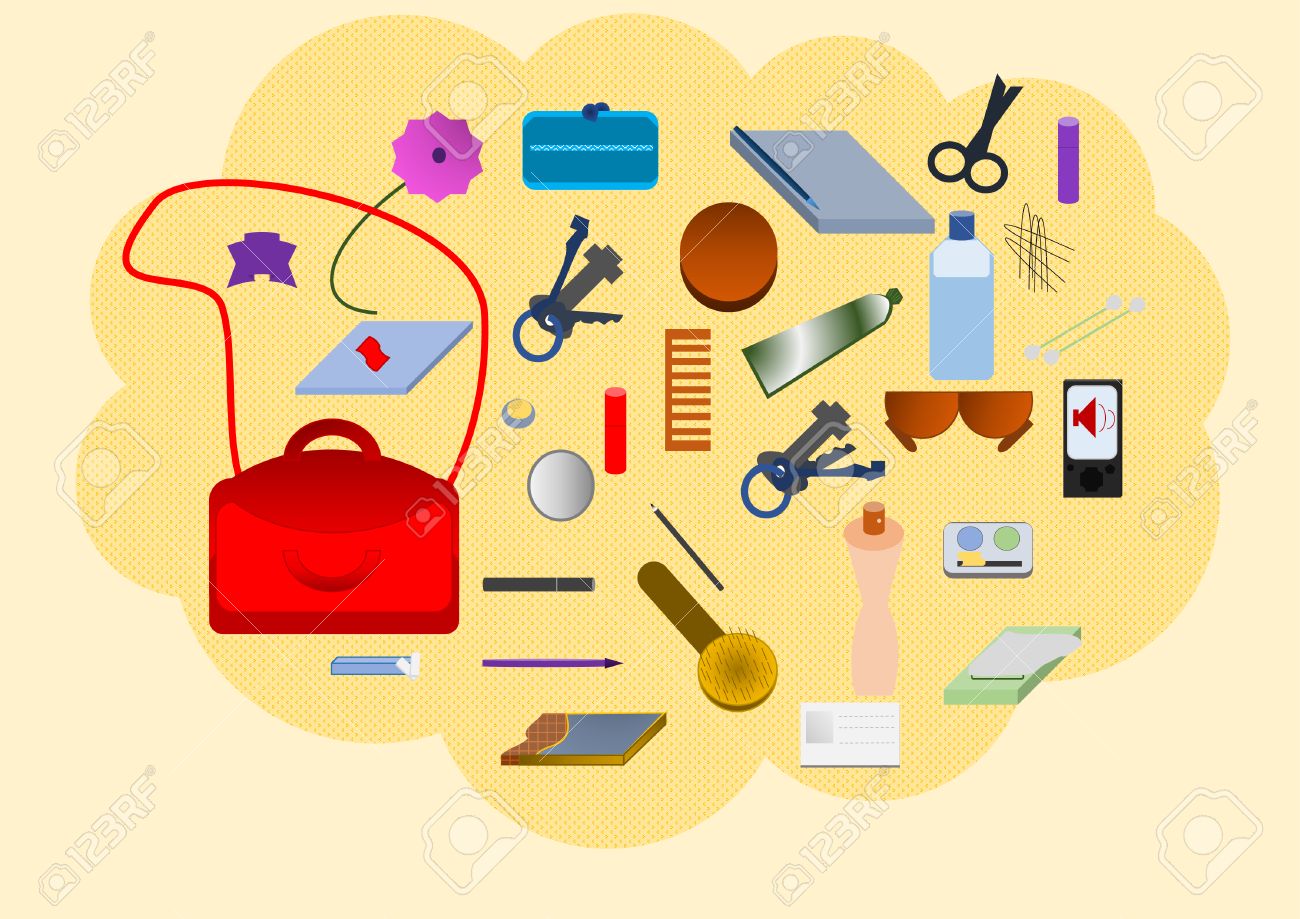 1300x919 Lady's Bag's Content Humorous Drawing About The Things That Are
