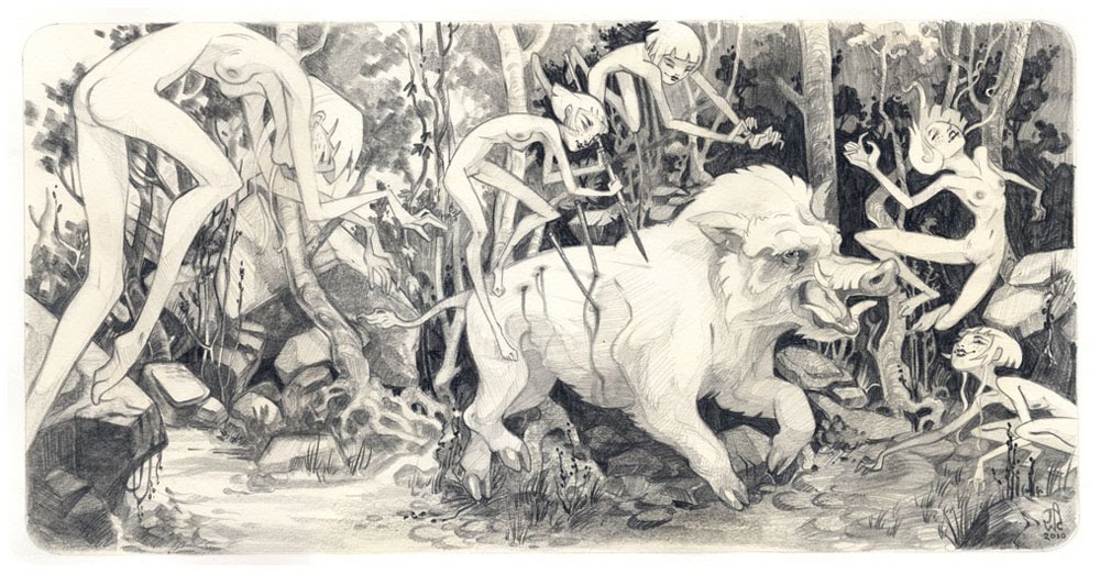 1000x522 Jaw Cooper Hunt Drawing 15x23 Framed (8x16 Image) Acrylic