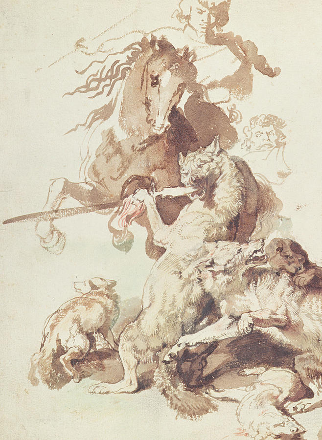 658x900 Sketch For A Wolf Hunt Drawing By Peter Paul Rubens