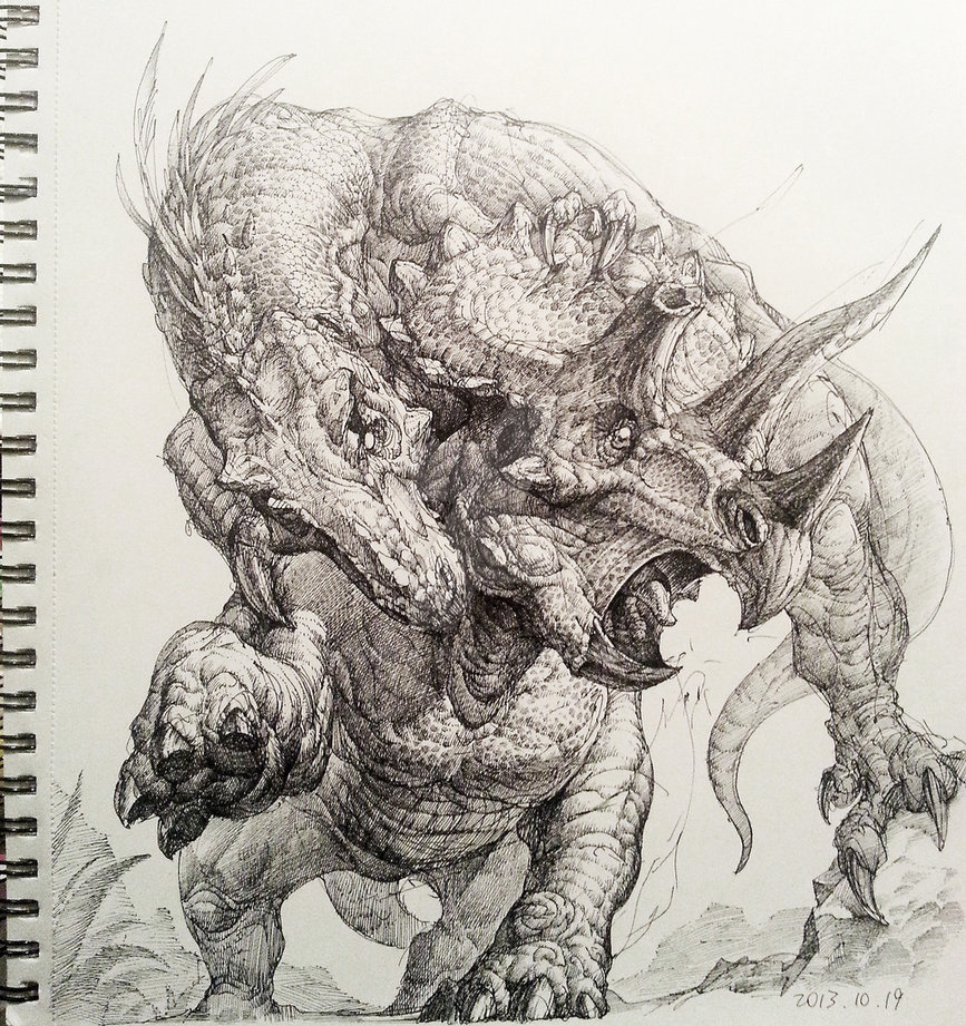 867x921 Tyrannosaurus Rex Triceratops Hunt By Songqijin