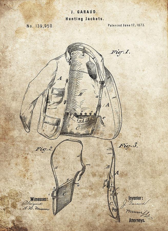 656x900 Vintage Hunting Jacket Patent Drawing By Dan Sproul