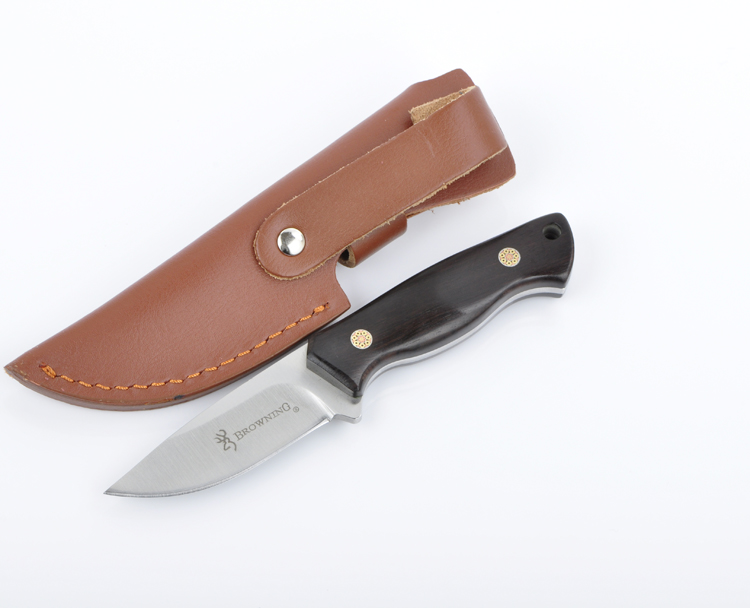 750x608 Browning Leather Case Ebony Straight Knife D2 Edge Wire Drawing