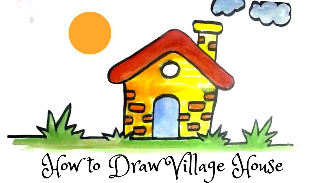 1280x720 How To Draw A Cartoon Village House Cartoon Hut Drawing (Step By
