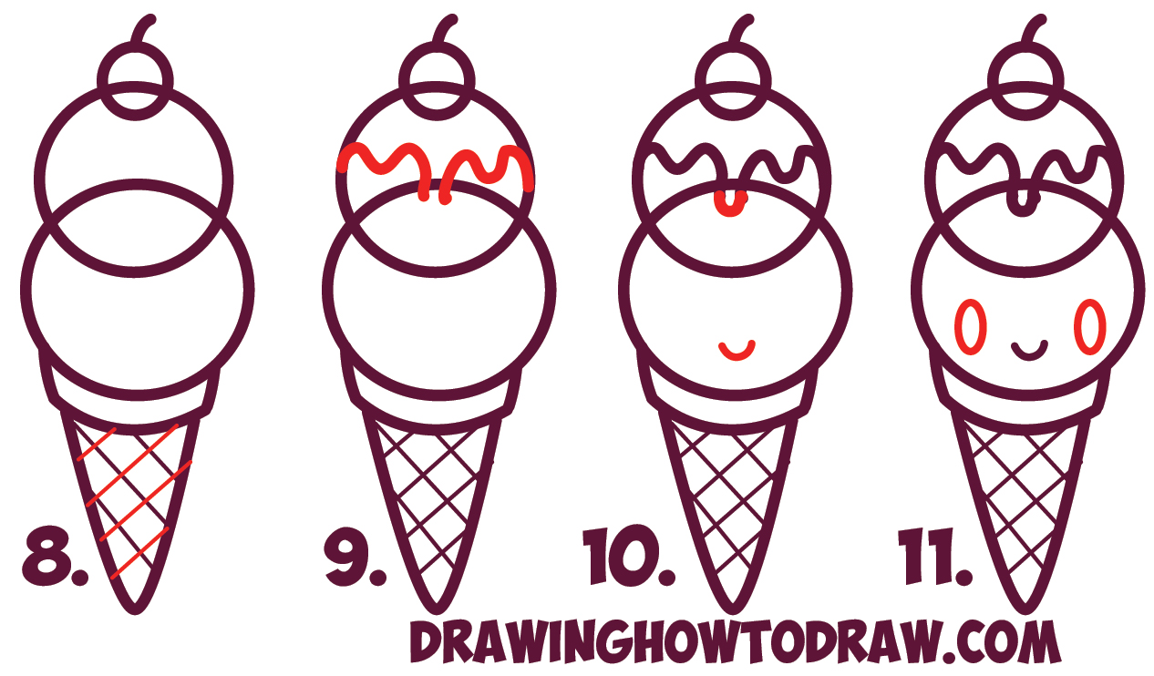 1266x742 How To Draw Cute Kawaii Ice Cream Cone With Face On It