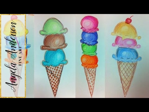 480x360 Ice Cream Cone Colored Pencil Drawing Live Summer Art Camp