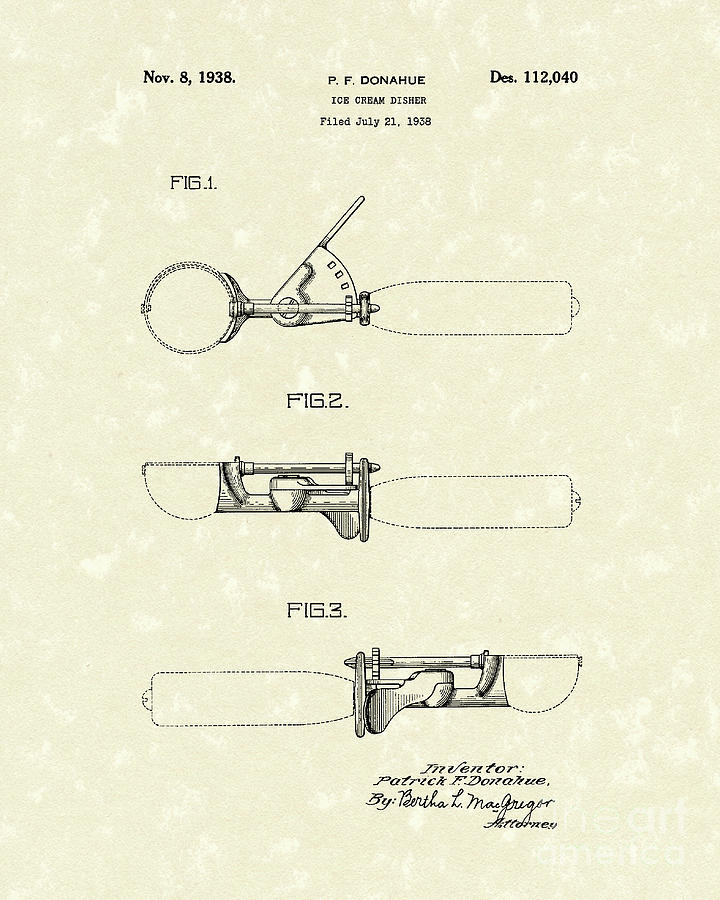 720x900 Ice Cream Scoop 1938 Patent Art Drawing By Prior Art Design