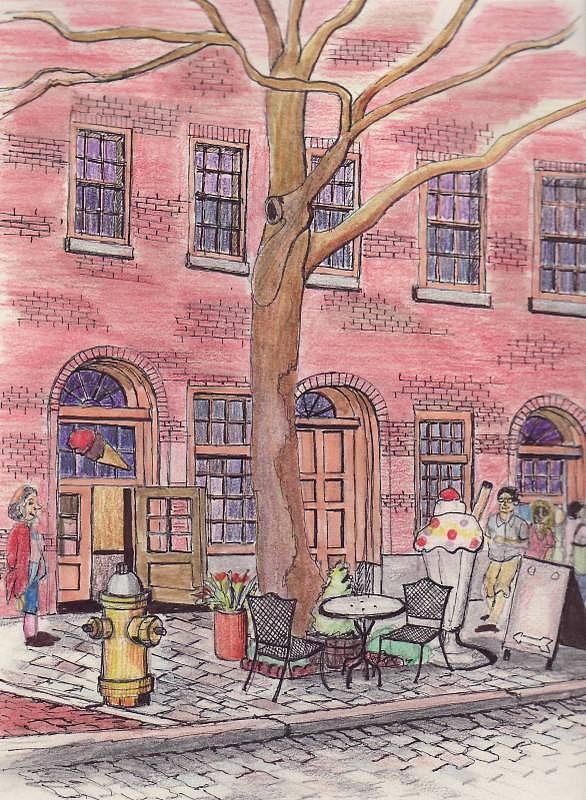 586x800 Salem Ice Cream Shop Drawing By Paul Meinerth
