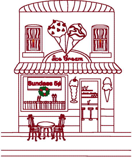 460x550 Village Ice Cream Parlor Embroidery Design