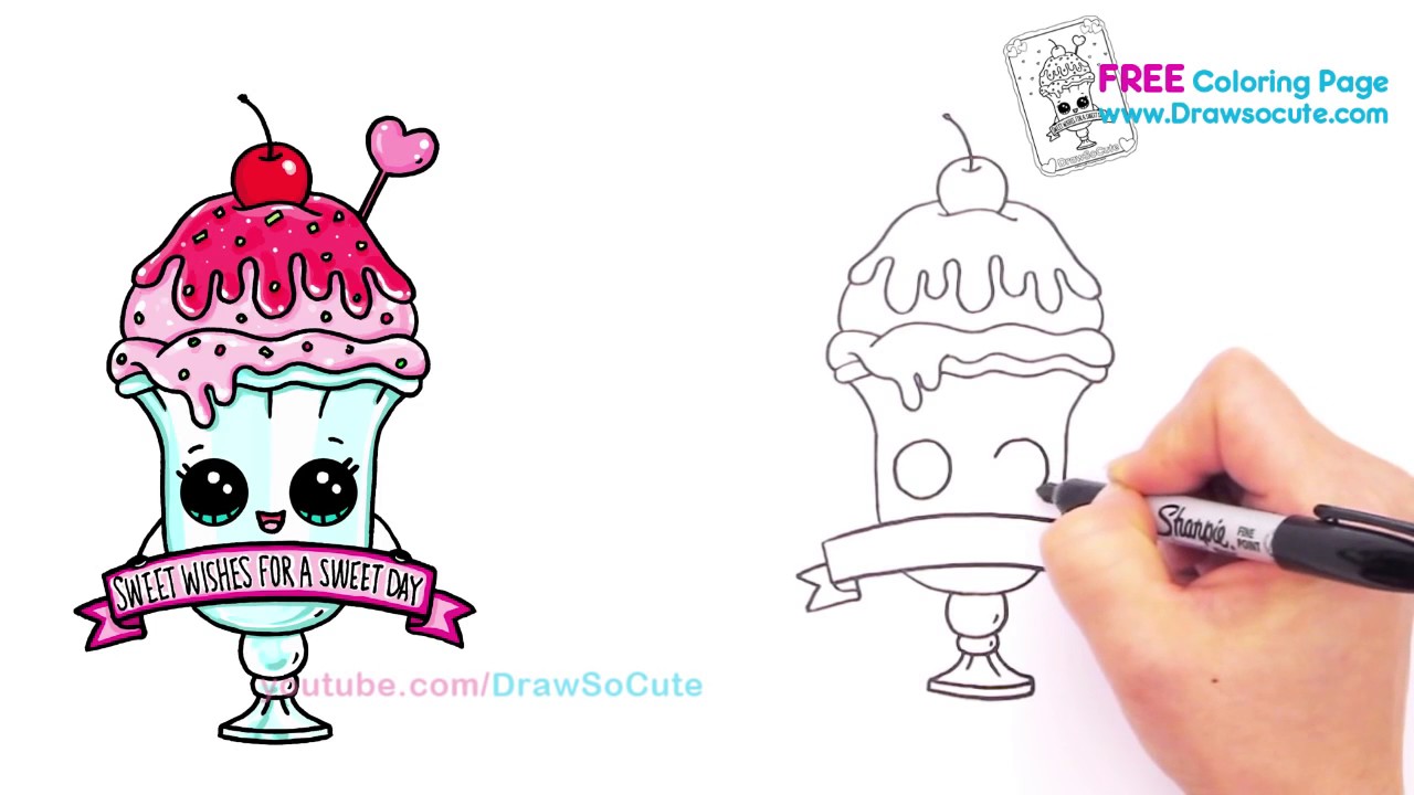 1280x720 How To Draw An Ice Cream Sundae Float Cute Step By Step Sweet