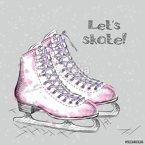 500x499 Watercolor Winter Holidays Card With Ice Skates Cartoon Sketch