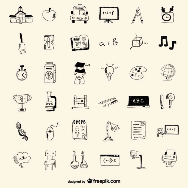 626x626 School Icons Drawing Style Vector Free Download