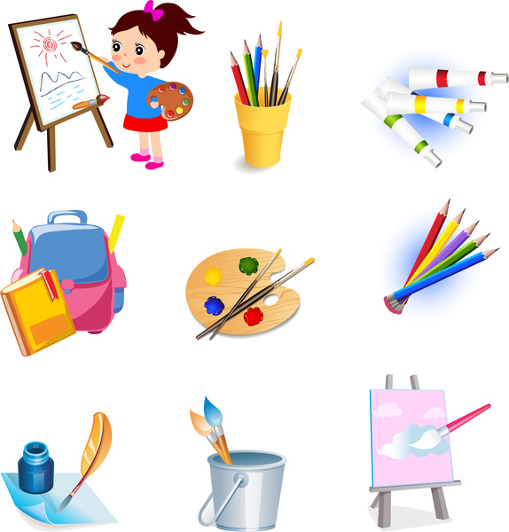 574x600 Drawing Tools Icons Set Free Vector In Adobe Illustrator Ai ( Ai