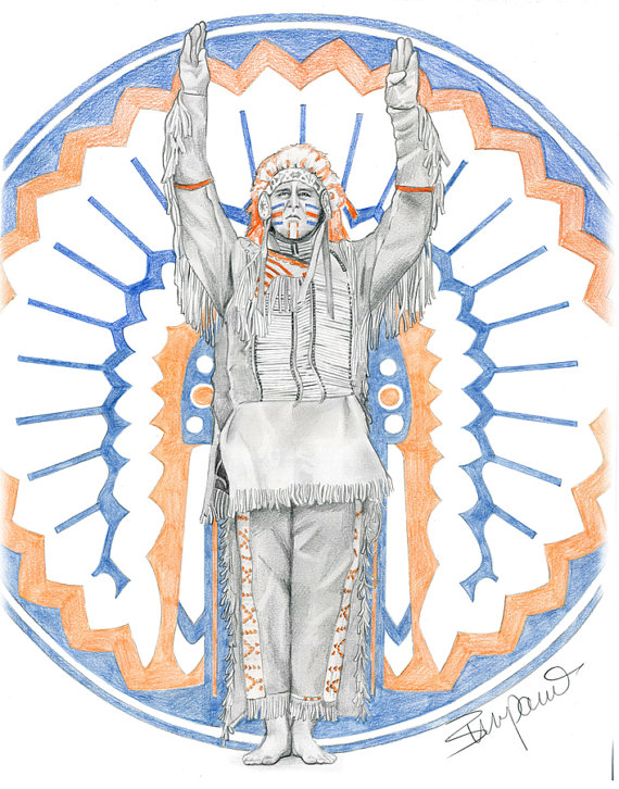 570x726 University Of Illinois Chief Illiniwek Drawing 11x14