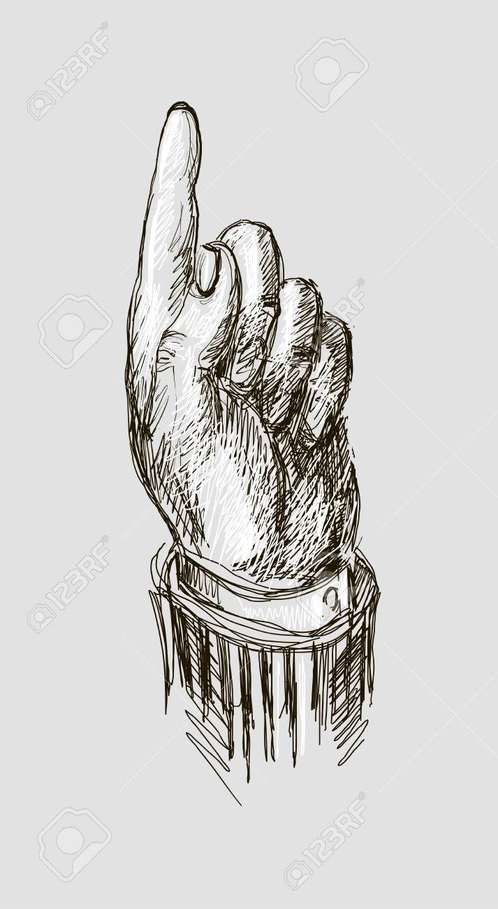 713x1300 Vector Drawing Hand With Index Finger Pointing Up. Royalty Free