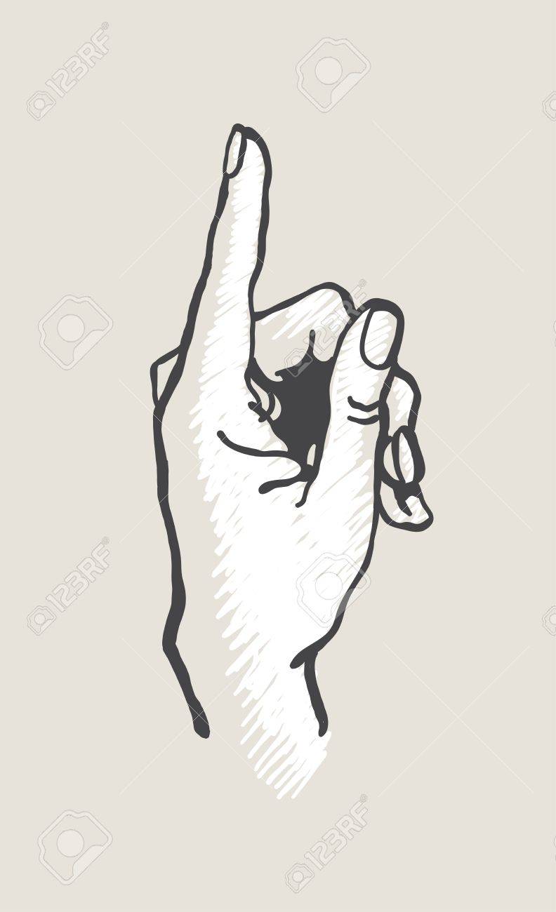 792x1300 Vector Drawing Hand With Index Finger Pointing Up.